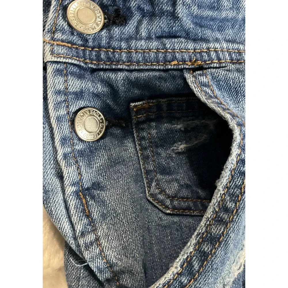 American‎ Eagle Women's Size XS Denim  Short Alls Overalls Distressed Raw Hem